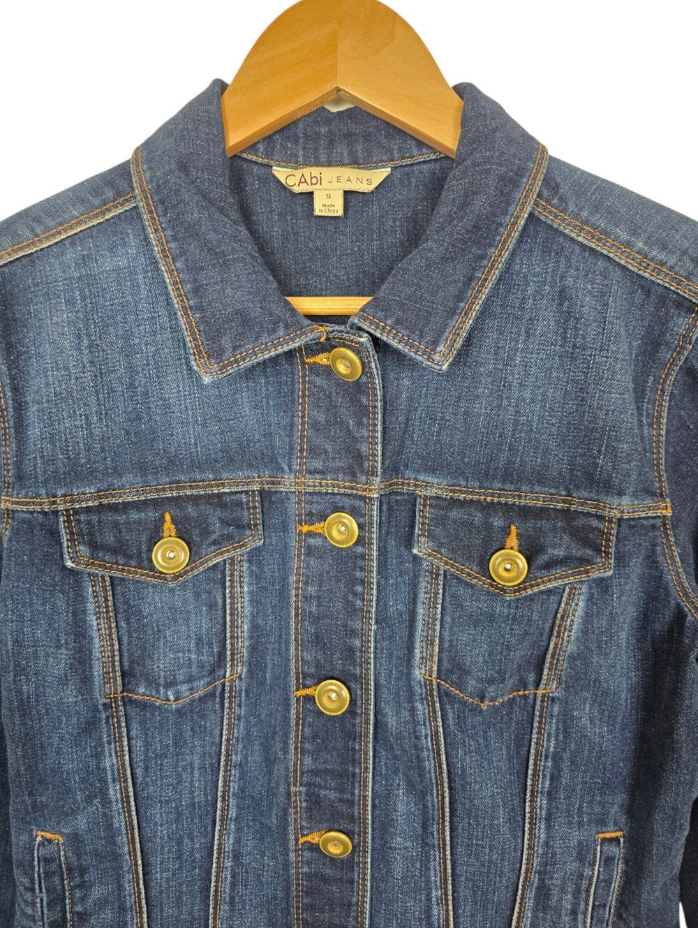 Cabi Norma Jean Stretch Denim Trucker Jacket Dark Blue Small - Picture 5 of 14